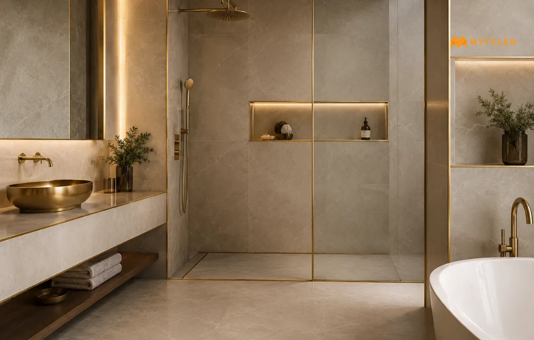 Metal beadings in washroom